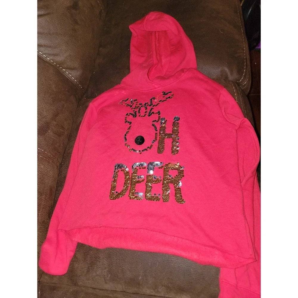 Justice holiday Christmas‎ oh deer sweatshirt cropped size 10 hoodie